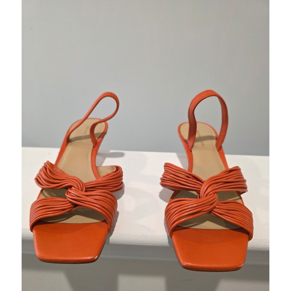 Women's sz 6 M Michael Kors Alessia Kitten Sandals Orange Leather Slingback - Picture 6 of 9